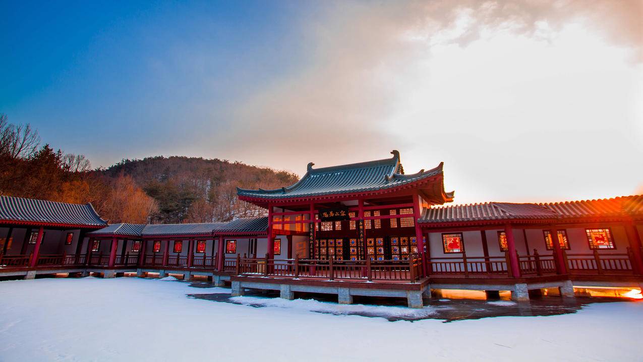 风景冰天雪地雪景中国风建筑园林高清壁纸