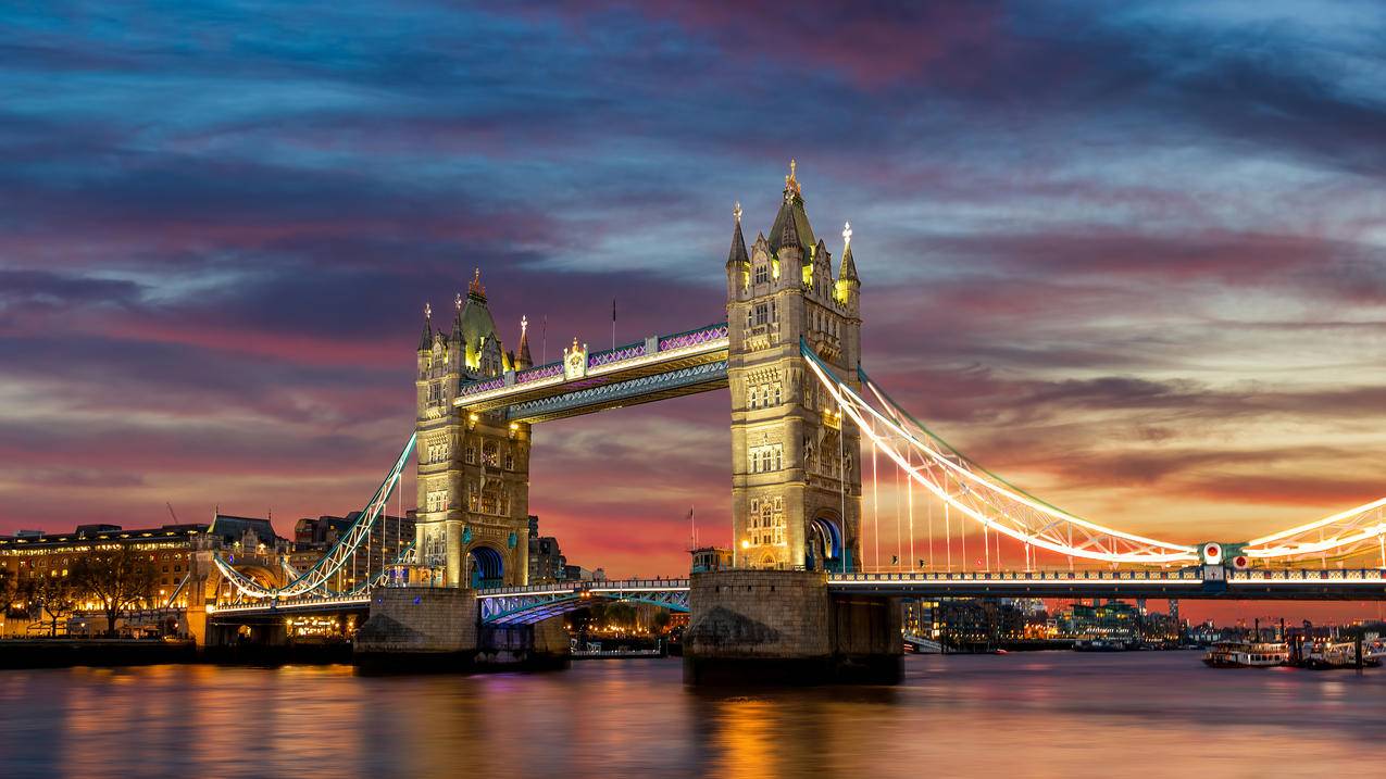伦敦塔桥, 英格兰 夜景4k壁纸