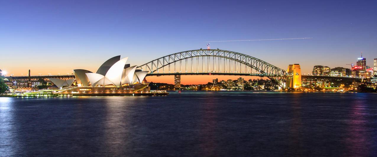 悉尼港悉尼港湾大桥悉尼歌剧院风光带鱼屏壁纸