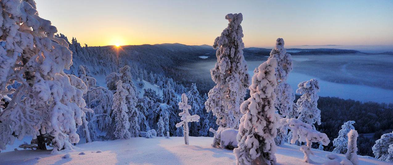 芬兰冬天雪景桌面带鱼屏壁纸