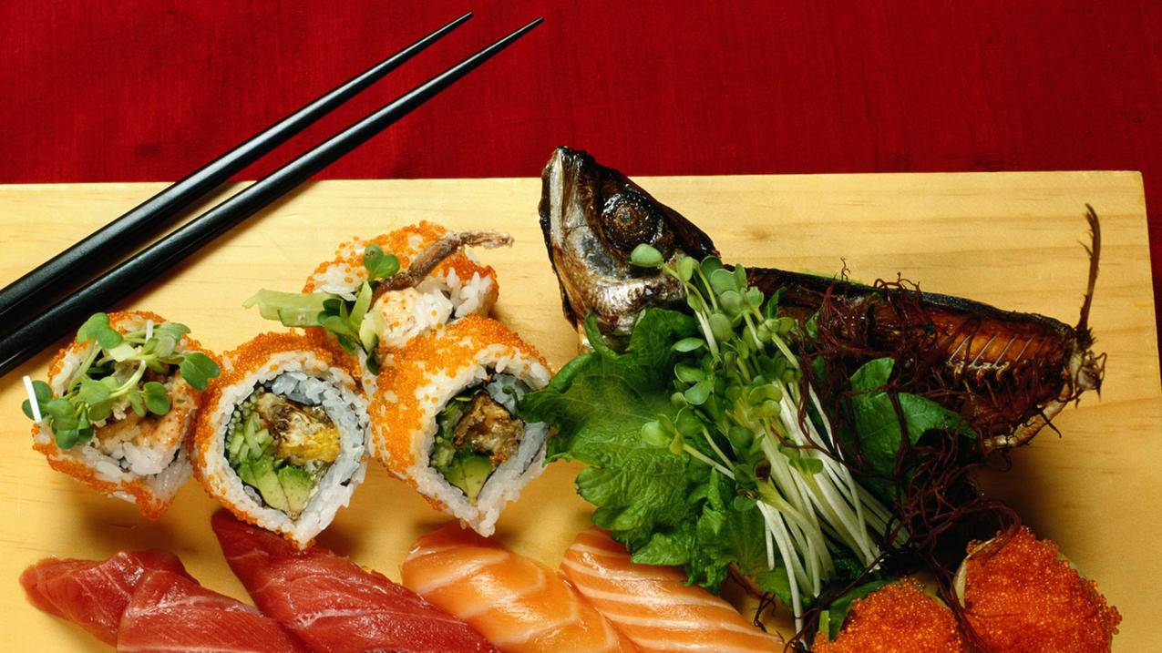 美食日本料理刺身鱼子酱5k壁纸