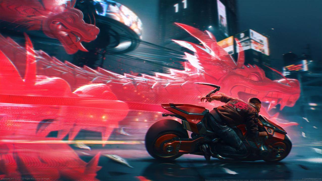 《赛博朋克2077》超酷摩托车 龙 4k高清游戏壁纸