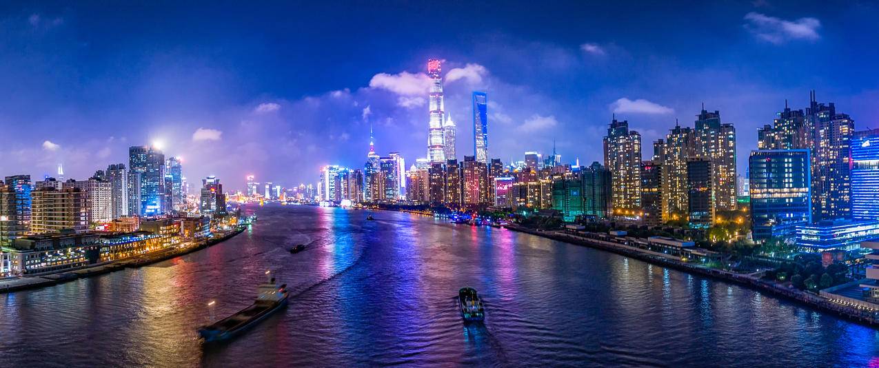 上海黄浦江城市夜景东方明珠风景带鱼屏壁纸