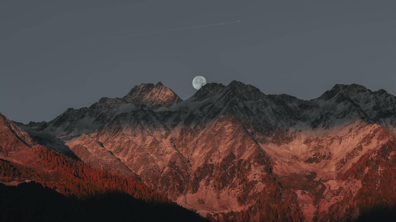 高山 夜色 夜景 圆月 风景 4k电脑壁纸 4k手机壁纸