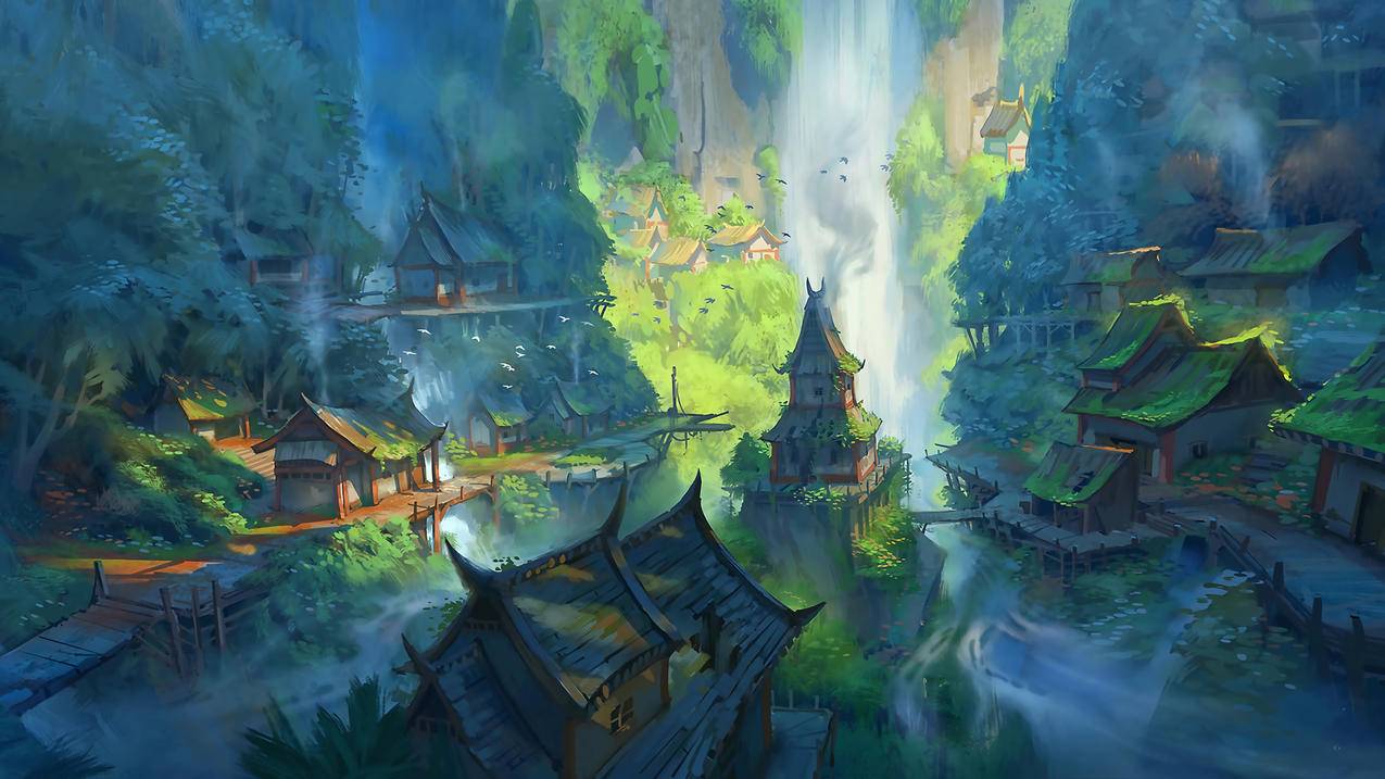 房屋 山水画 4k壁纸 3840x2160