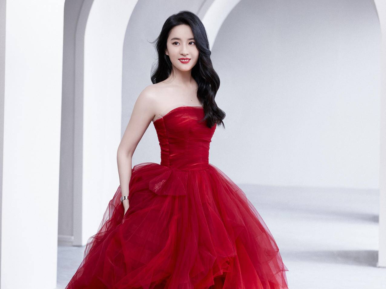 刘亦菲 红色礼服裙子美女iPad平板电脑壁纸