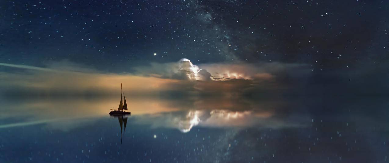 船只 海天一色 星空 云朵 5k 桌面风景