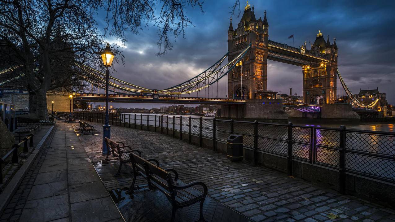 欧洲风情伦敦伦敦大桥灯火璀璨美丽辉煌高清壁纸