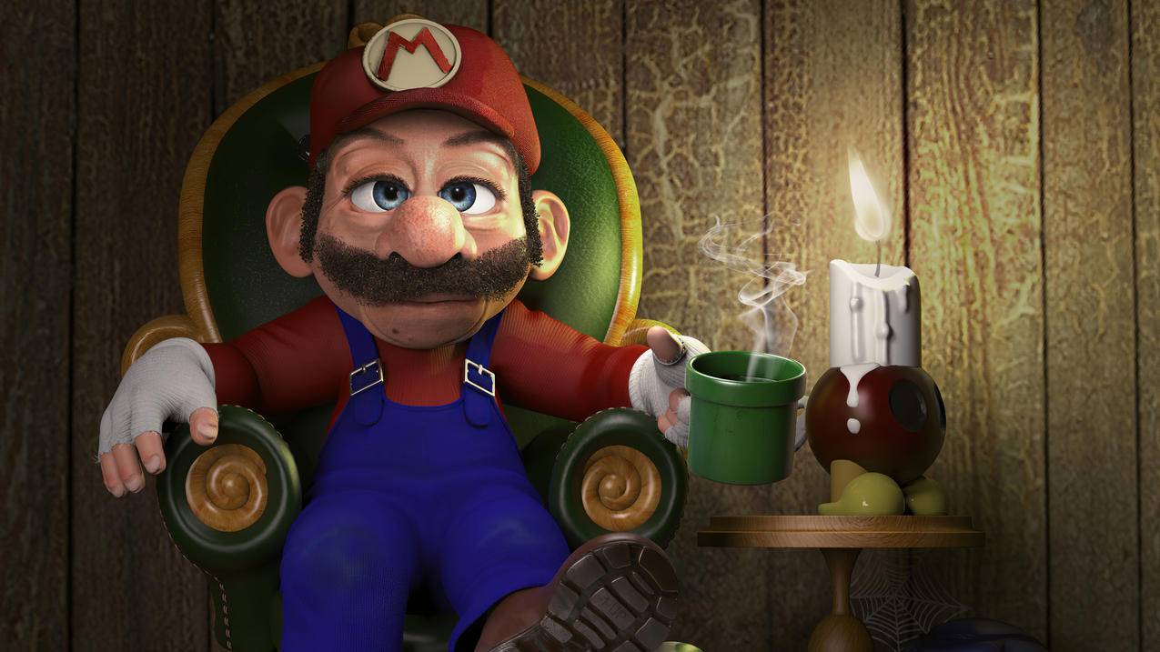 《超级玛丽Super Mario》绿椅子 蜡烛 4K高清壁纸