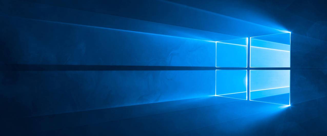 微软Windows10蓝色背景窗口带鱼屏壁纸