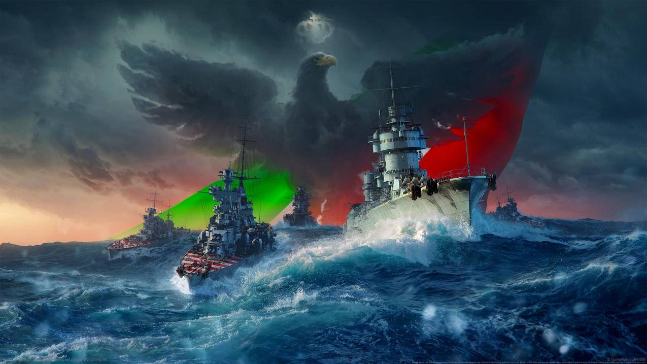 《战舰世界World of Warships》鸟 皇冠 海水 绿 红 4K高清游戏壁纸图片
