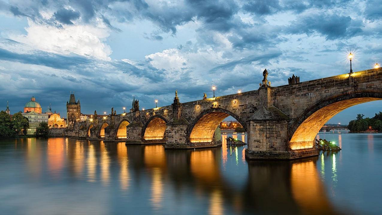 风景城市夜景捷克布拉格高清壁纸