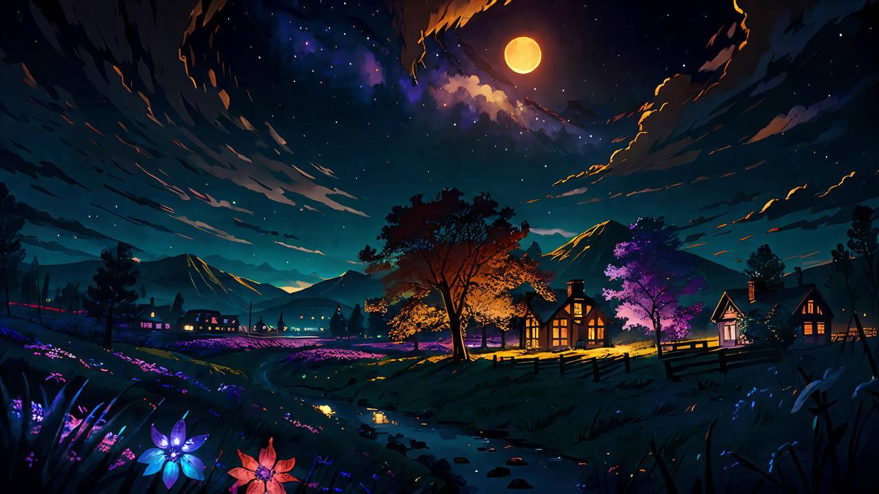 山月之夜 AI绘画 风景 4k壁纸