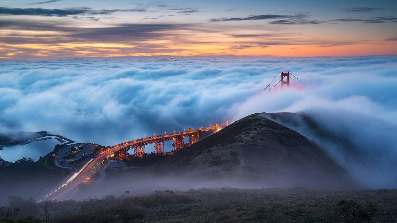 风景自然风光旧金山金门大桥云海云雾高清壁纸