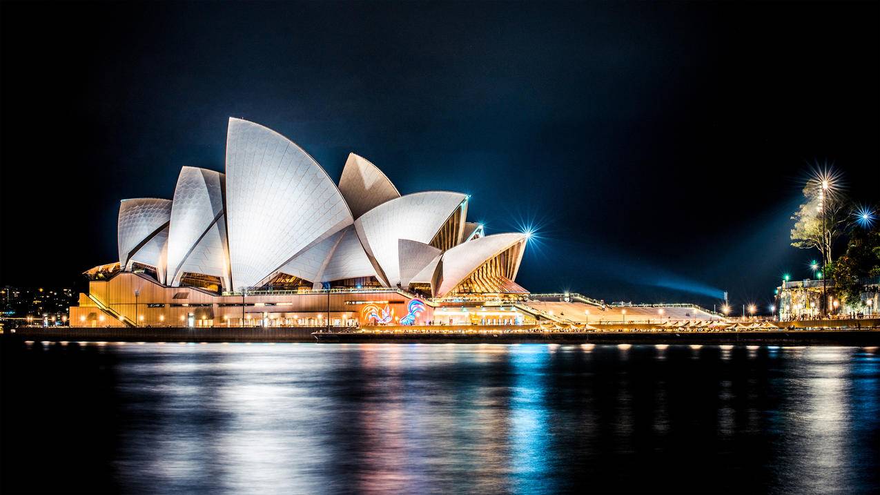 悉尼歌剧院夜景 4k风景高清壁纸