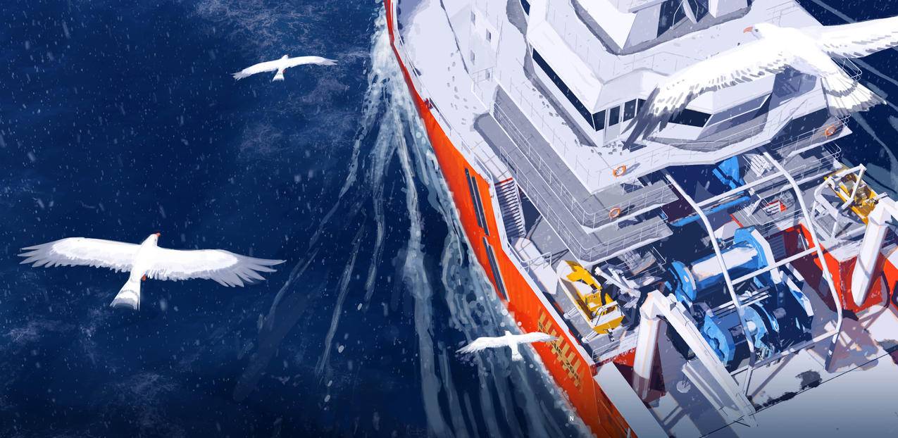 《比宇宙更遥远的地方》轮船 海鸥 飞鸟 4K高清动漫风景壁纸