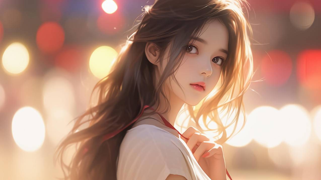 长发可爱动漫美女回眸4k壁纸