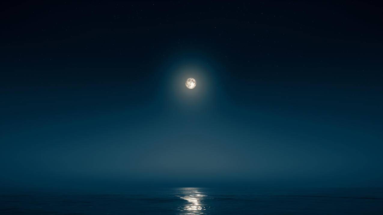 月亮 大海 天空 倒影 4k风景壁纸