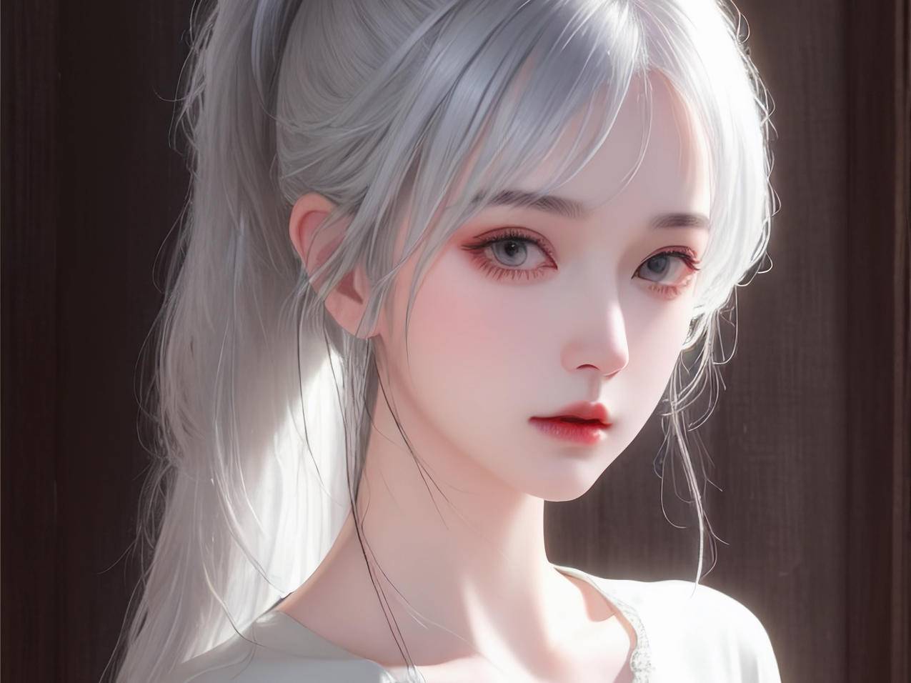 ai绘画 白色马尾辫动漫美女平板电脑壁纸
