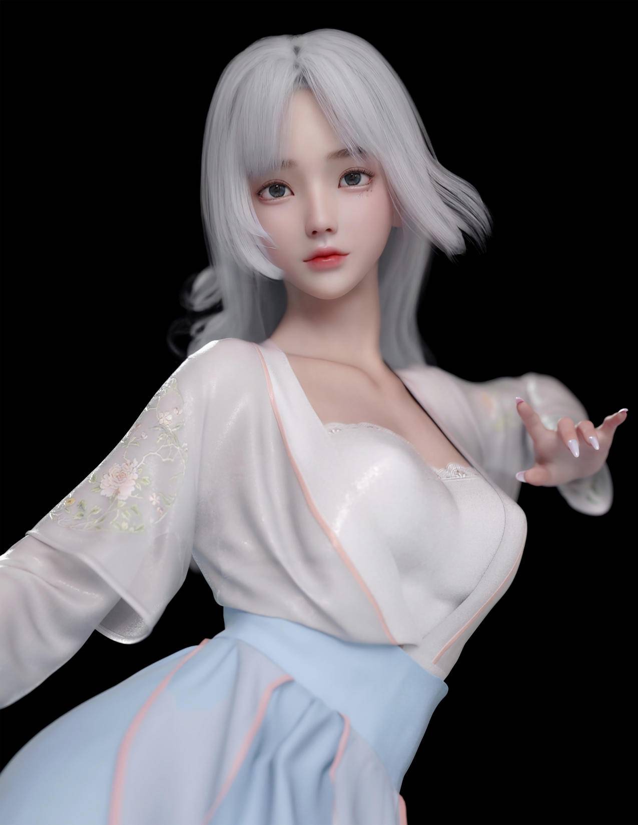 麻匪白头发 白色衣服 蓝色裙子个性女孩 麻匪4k手机壁纸竖屏动漫