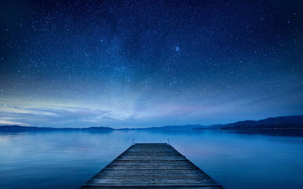 星空风景 夜晚 湖 码头 车机桌面高清壁纸3200x2000