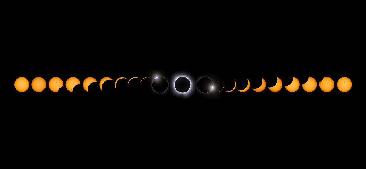 太空 太阳 日食 日全食 低光 简单背景 月亮 黑色背景 4K桌面壁纸 4660x2160
