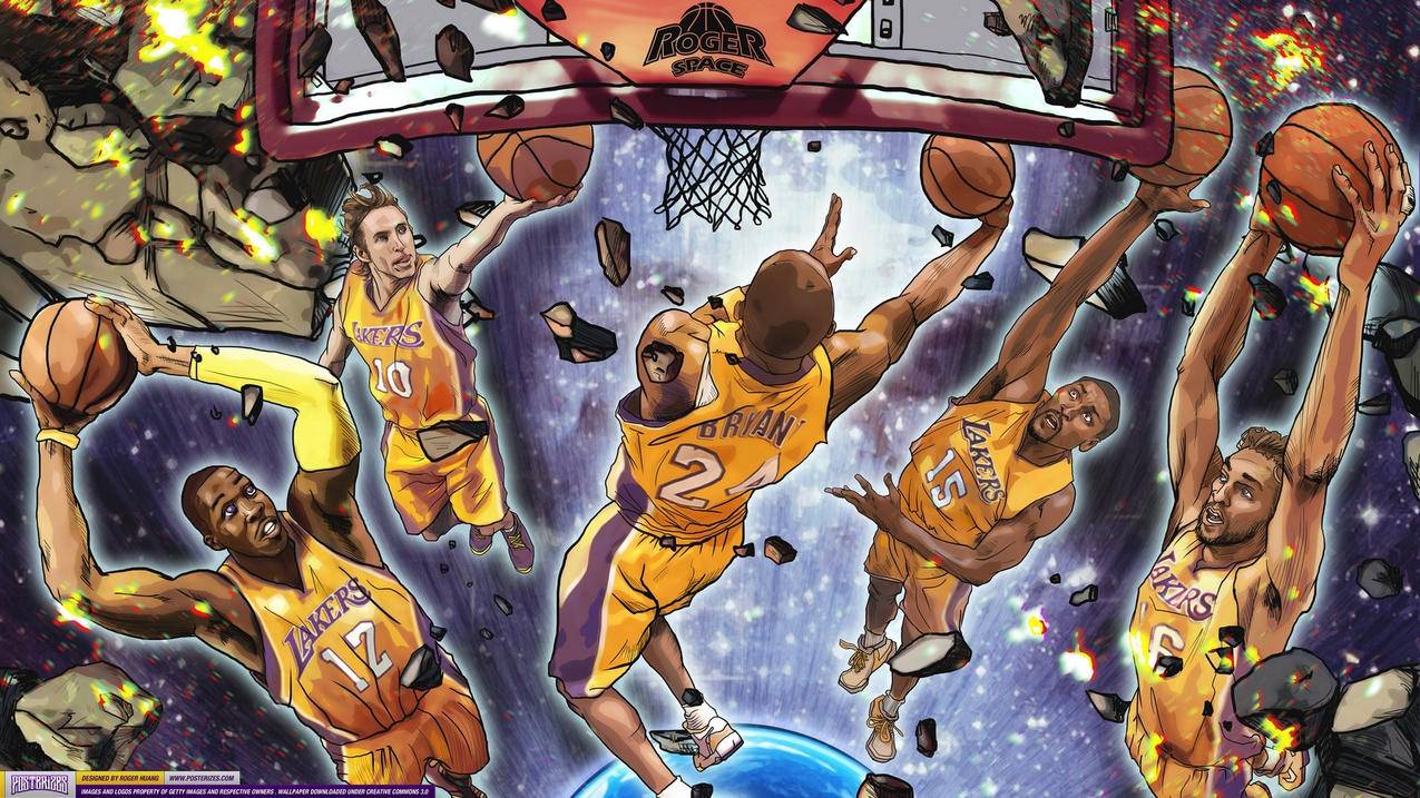 体育NBA湖人队洛杉矶卡通版手绘高清壁纸