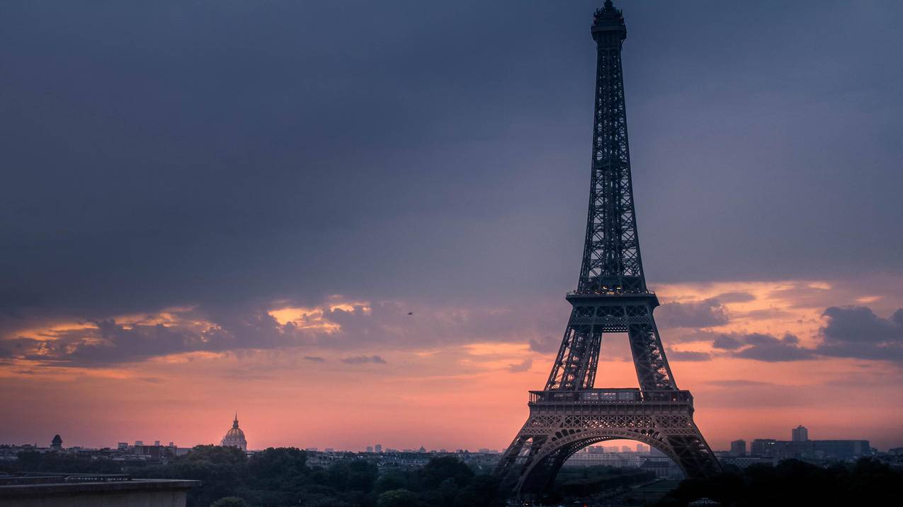 风景巴黎艾菲尔铁塔夕阳落日4k壁纸