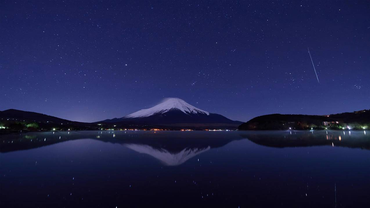 双子座 流星和富士山 山中湖 4k风景高清壁纸