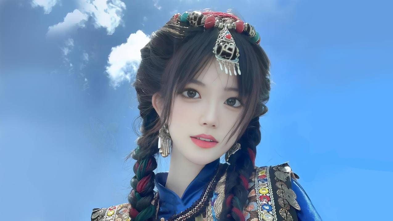 国风 西藏服饰 美女 4k电脑壁纸