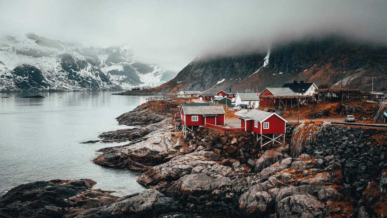 风景自然风光挪威湾峡云雾缭绕4k壁纸