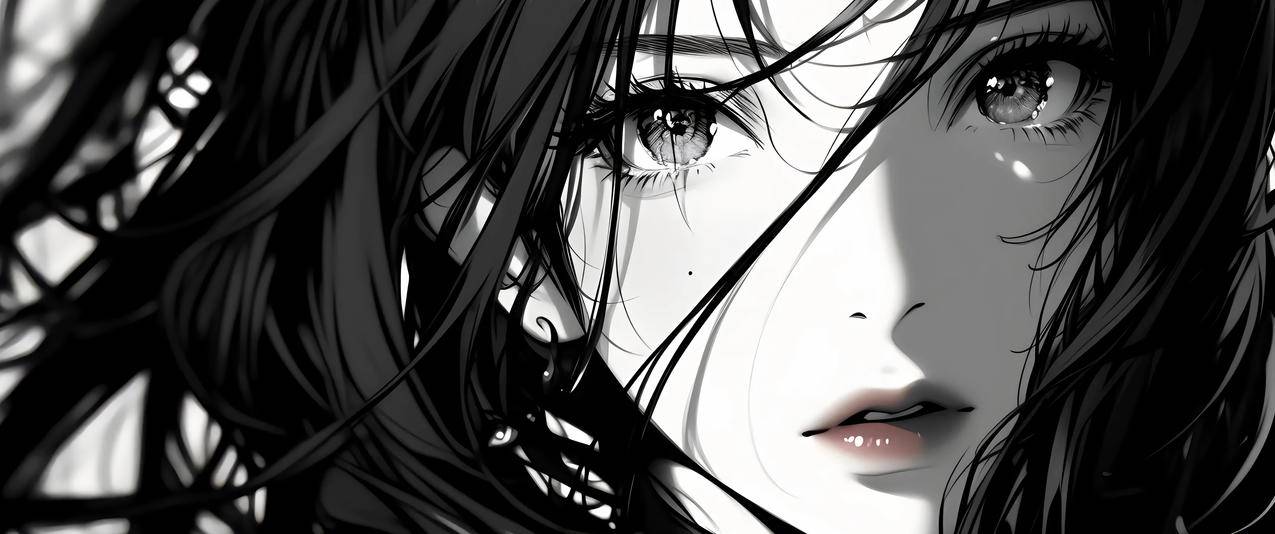 暗黑系 黑白风格女孩3440x1440带鱼屏动漫壁纸