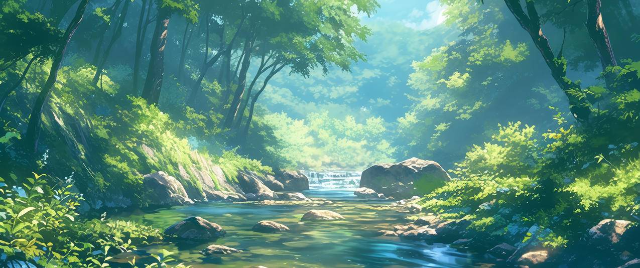 宁静山谷小溪 3440x1440带鱼屏风景壁纸