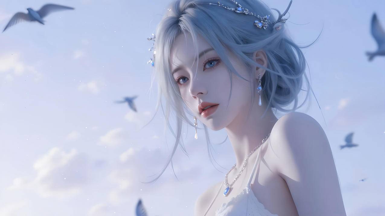 美丽公主 海鸥 4k动漫壁纸 3840x2160