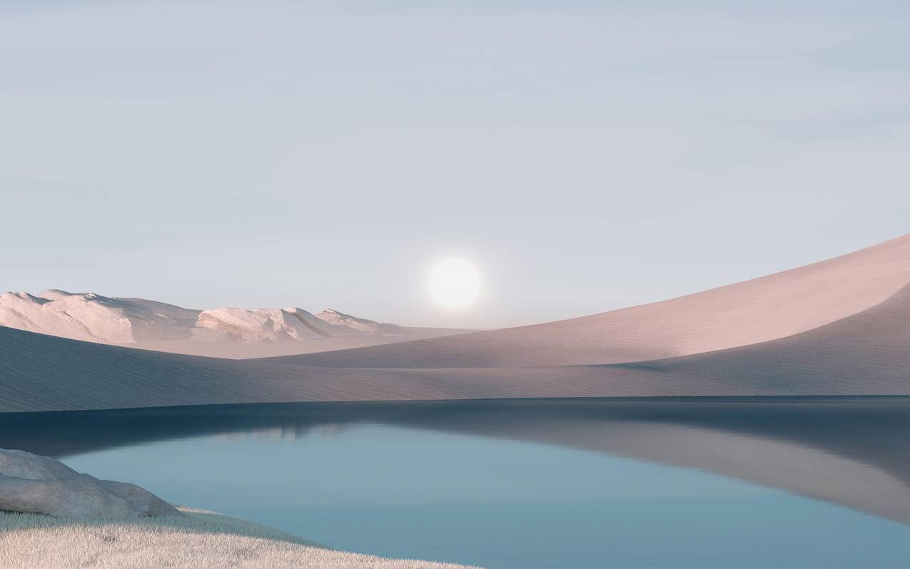 微软windows11系统自带风景4k壁纸 沙漠 湖 太阳