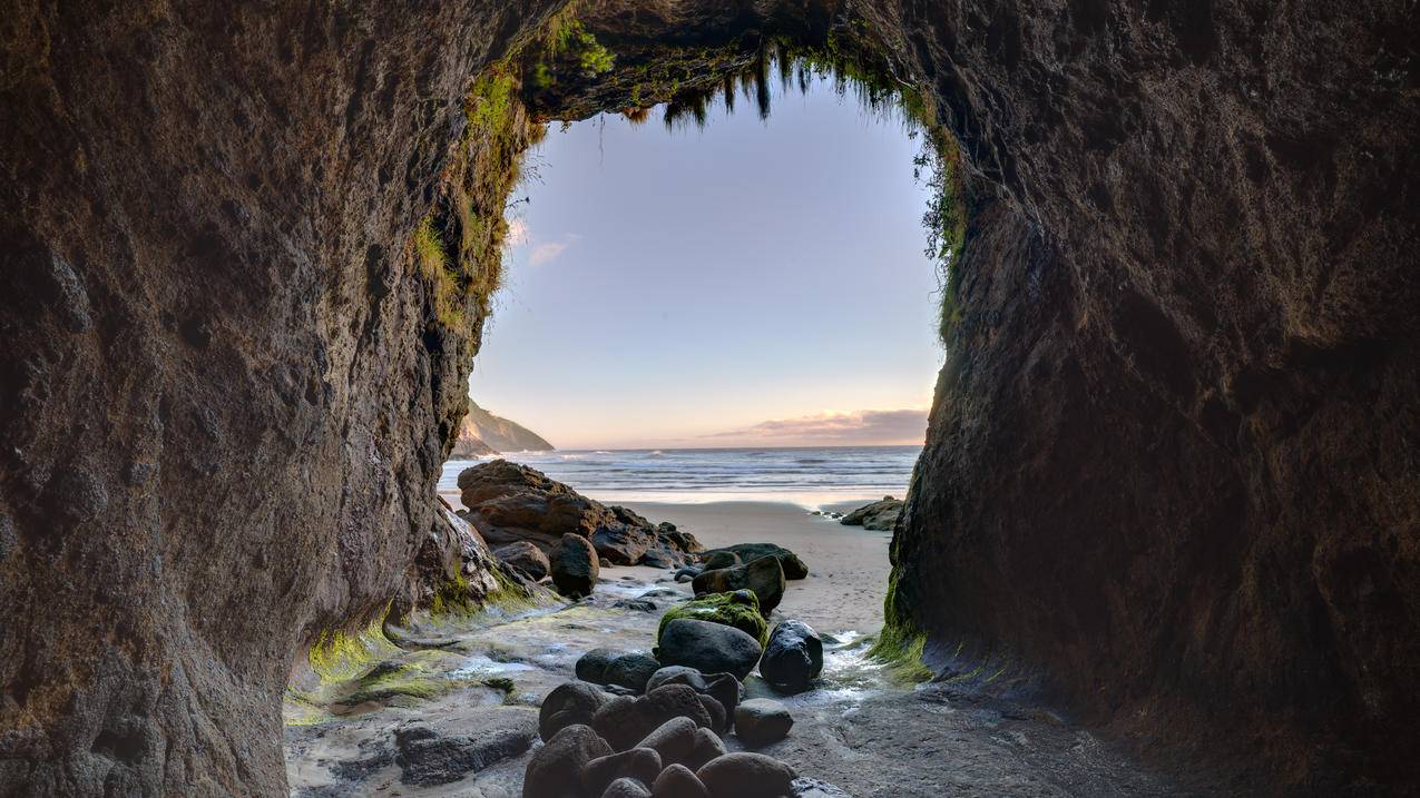俄勒冈州海滩洞穴美丽的风景4k壁纸