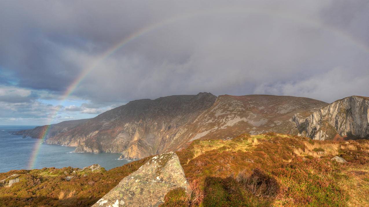 爱尔兰 山 小岛 彩虹 4K风景高清壁纸