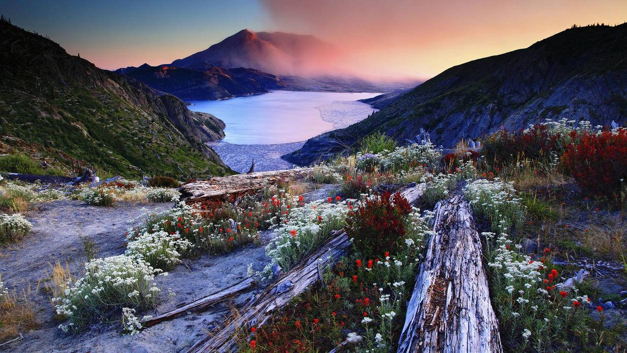 火山湖面风景风光美景旅游自然高清壁纸