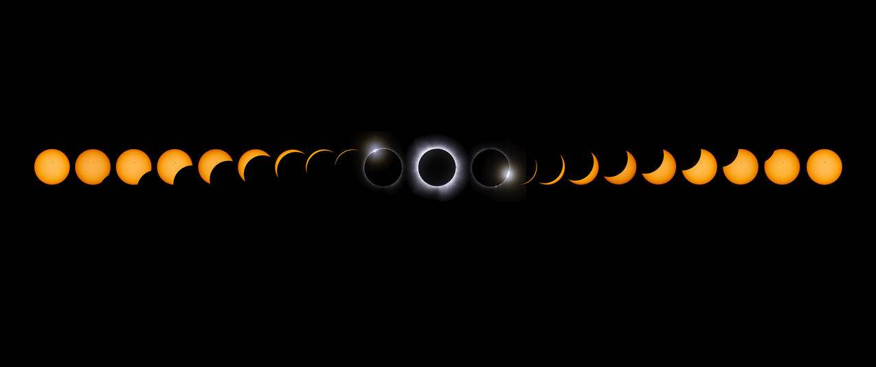 太空 太阳 日食 日全食 低光 月亮 黑色背景 3440x1440带鱼屏壁纸超清