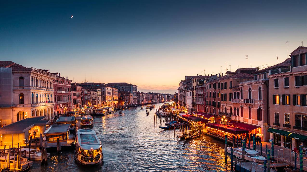 意大利 威尼斯大运河 夜间风景 4k高清壁纸