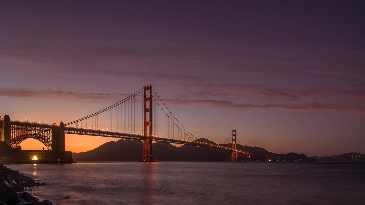 风景夕阳落日日落旧金山金门大桥4k壁纸