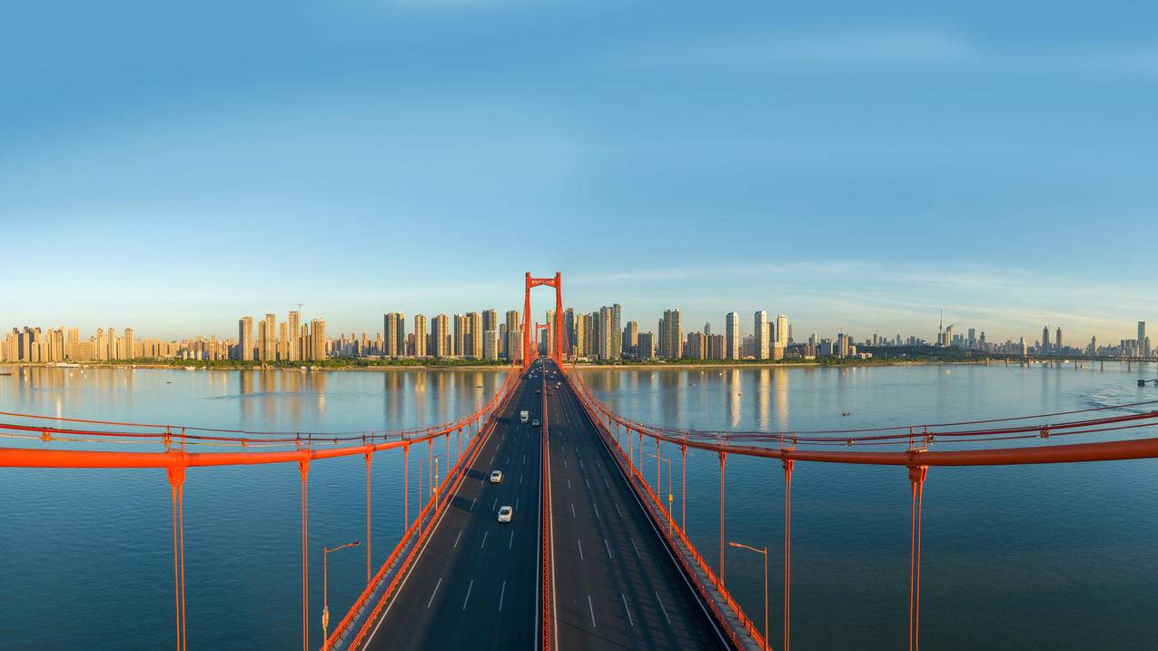 桥 城市 河 蓝天 简约 4k 双屏 风景