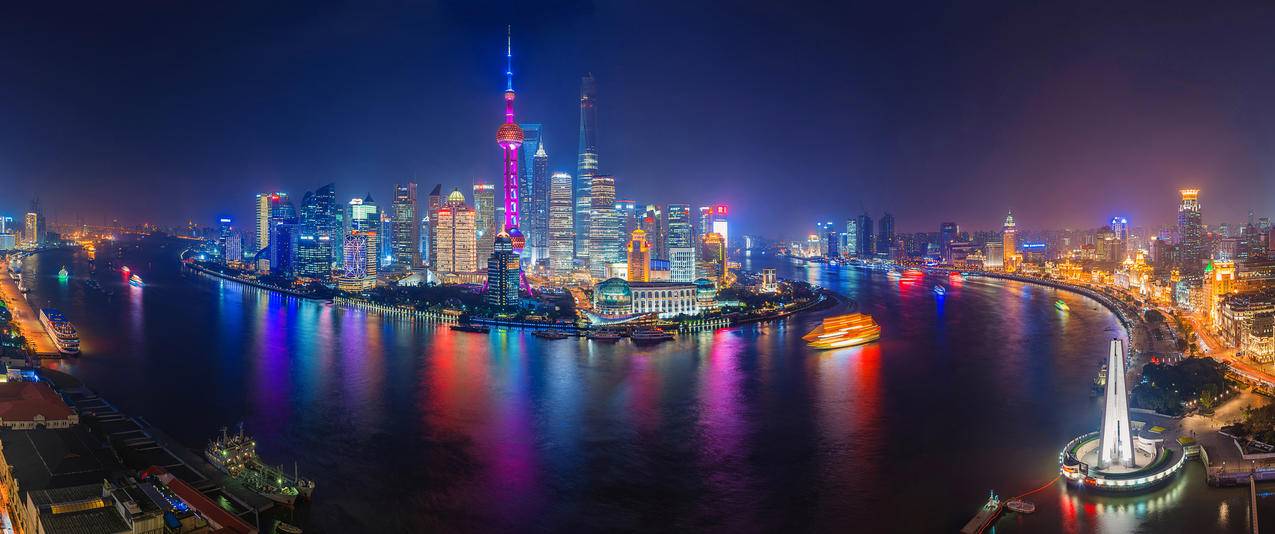 上海外滩夜景上海城市夜景风光全景3440x1440带鱼屏壁纸