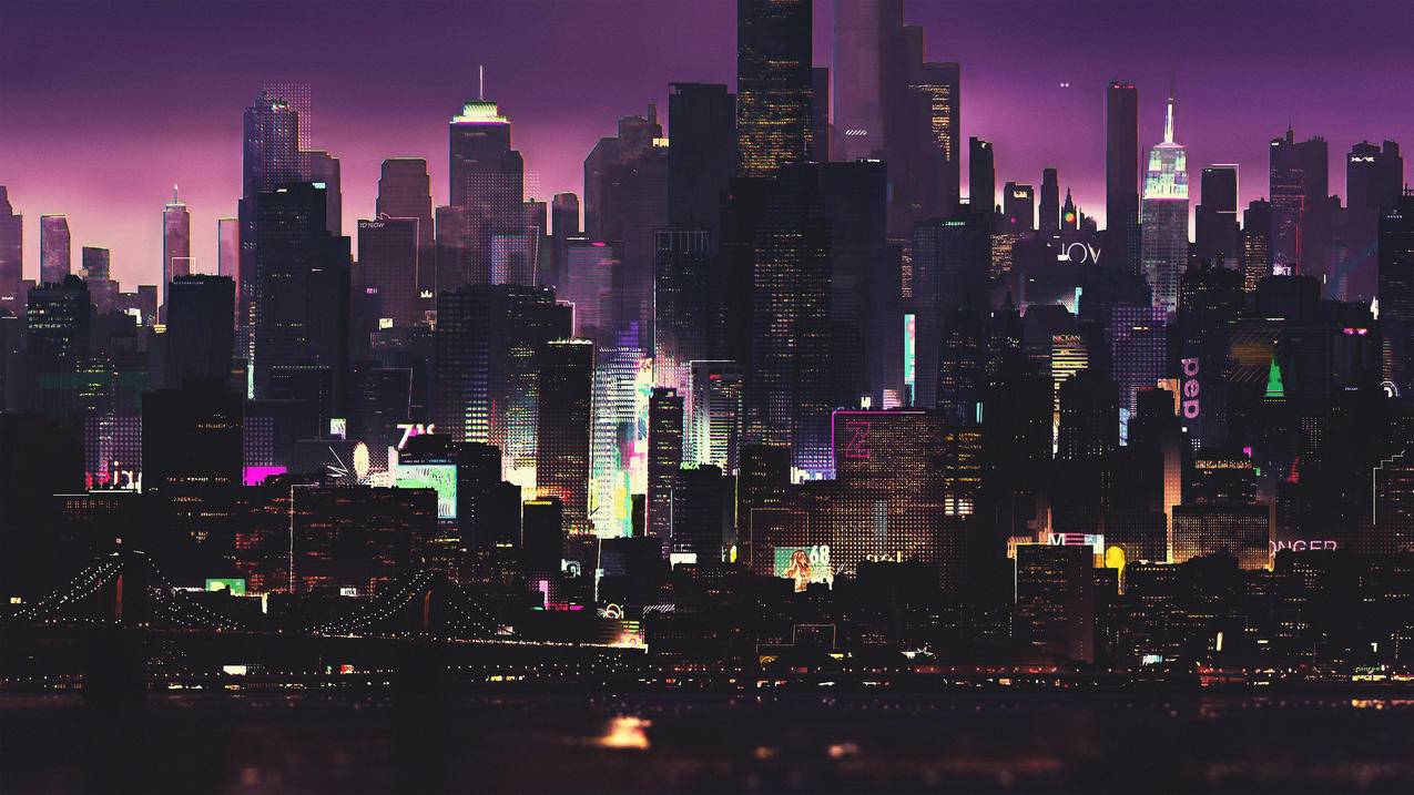 夜晚 艺术 未来派城市插画 4k高清风景壁纸