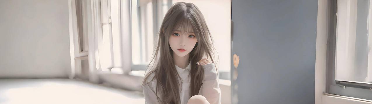 长发女孩 室内 3840x1080双屏动漫壁纸