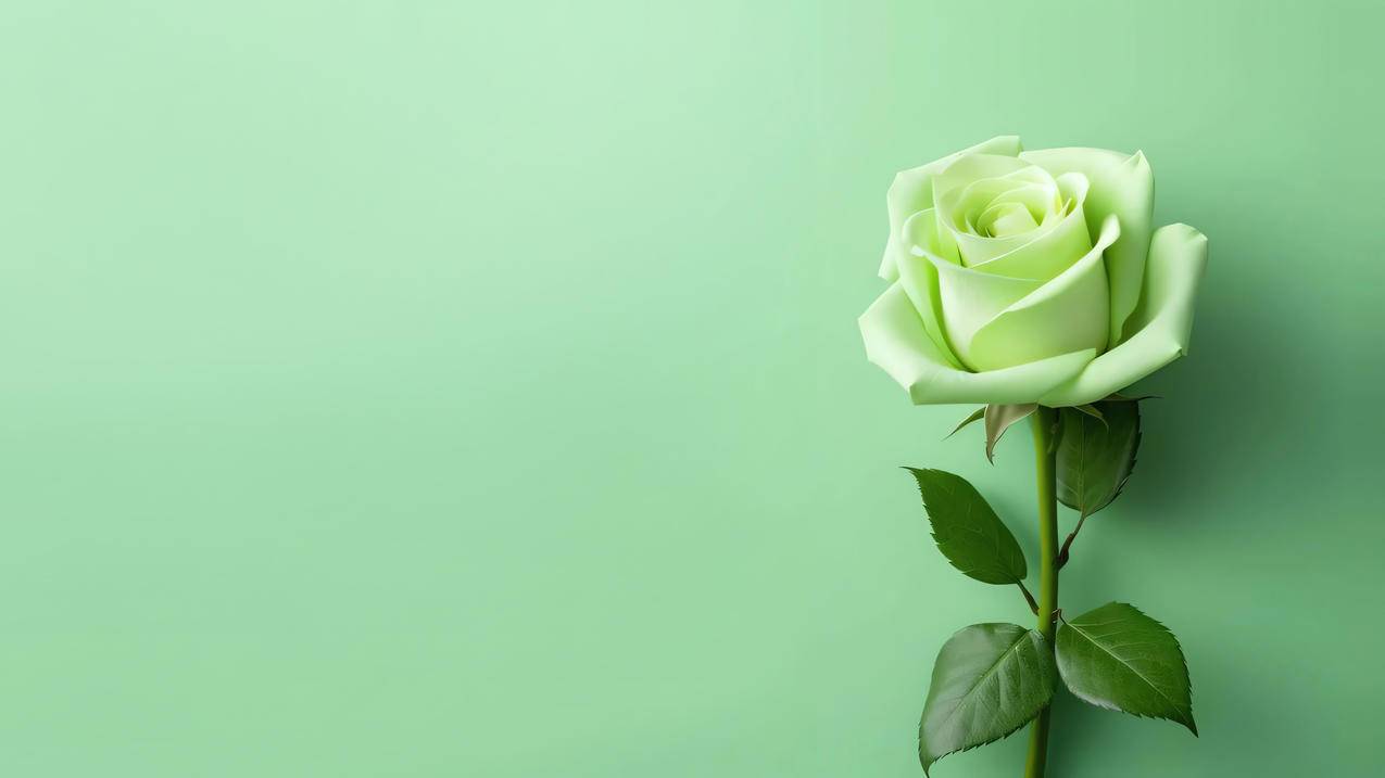绿色护眼 简约绿色背景一朵玫瑰花4K壁纸