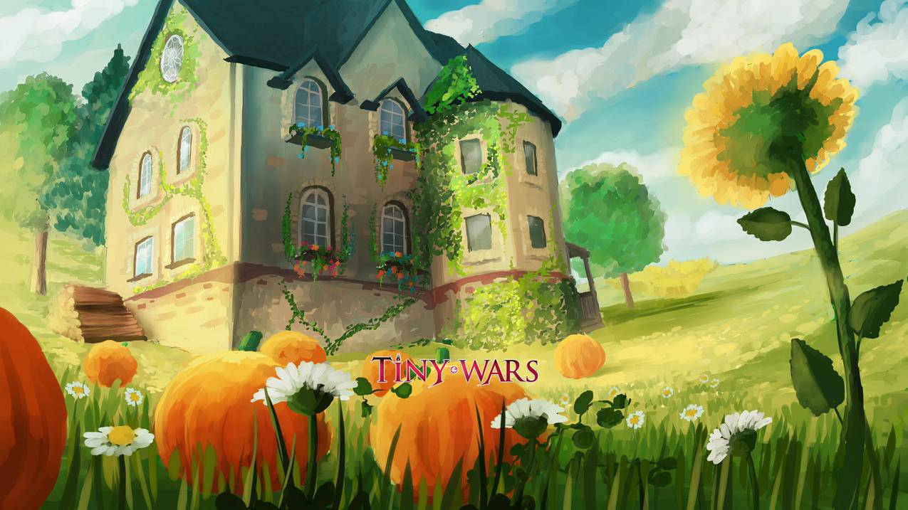 城堡 花园 草丛 树木 唯美风景插画 4k动漫壁纸
