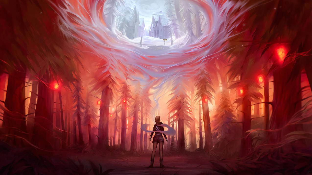 插图绘画 树木森林 概念、幻想艺术 女孩梦境 4K高清风景壁纸