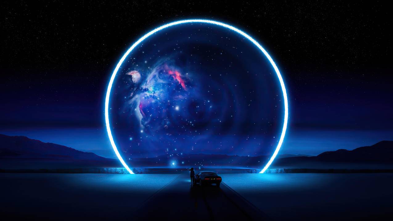 夜晚 汽车 黑洞 星云 银河 4K高清动漫风景电脑壁纸