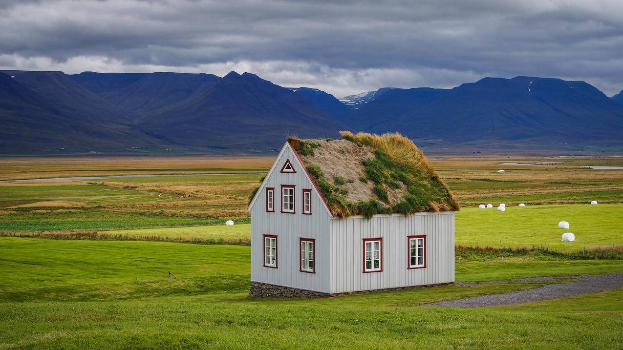 冰岛现代化的房子风景4k壁纸